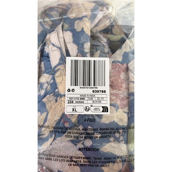 MNG Mango Floral Tie Long Sleeve Blouse Womens Size 10 Blue New Sheer - Picture 15 of 15